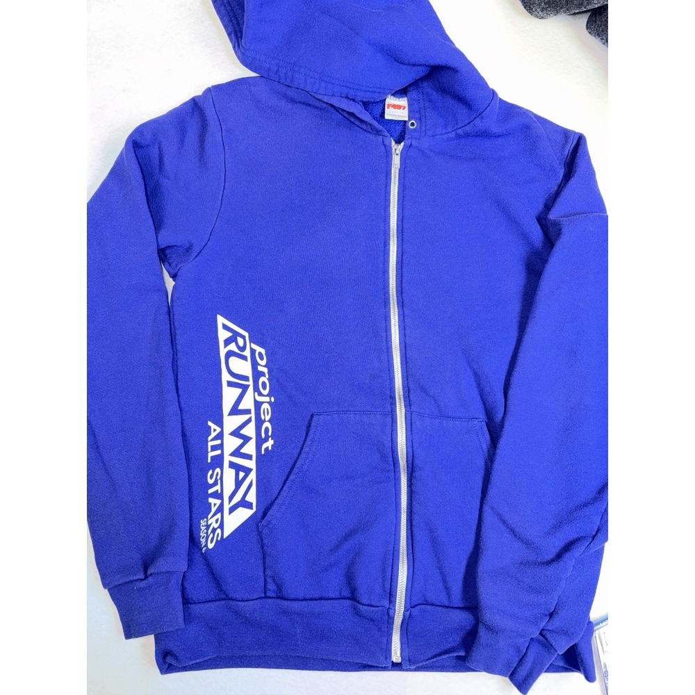 American Apparel Project Runway All Stars Hoodie Blue Zip Fleece Size Large